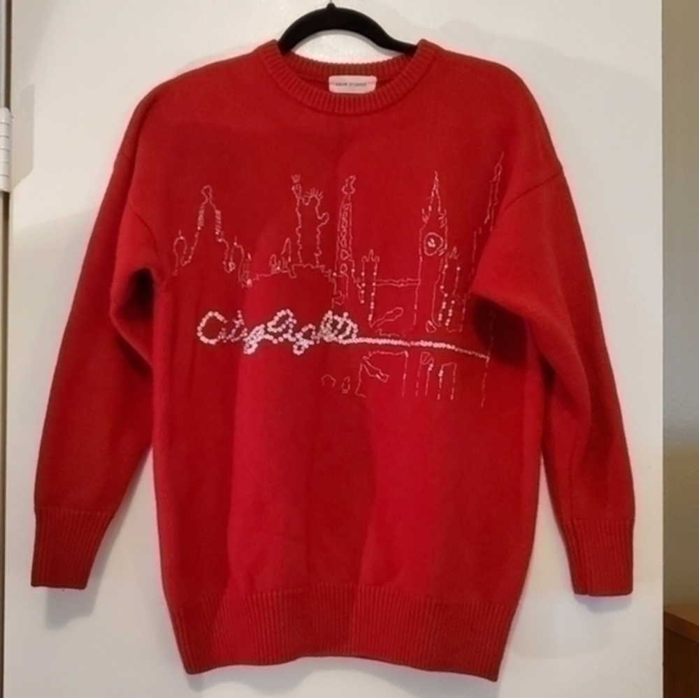 Abow Studios Red Sweater New York Sequin